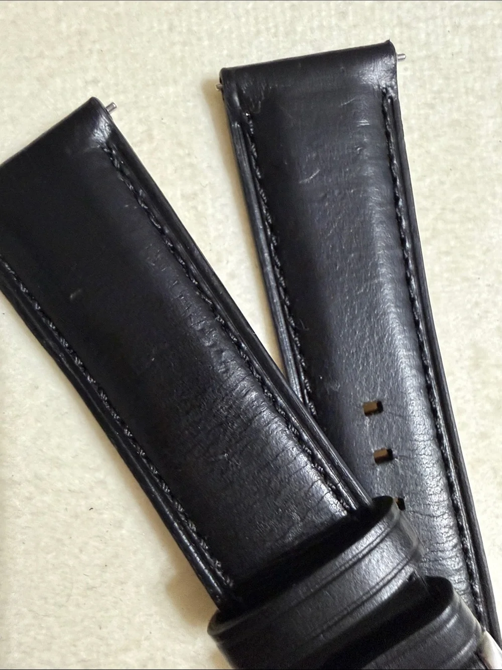 22mm Fossil Black Leather Watch Strap with Silver Buckle